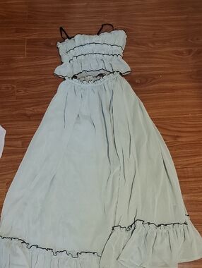 Light Sage Two-Piece Ruffle Crop Top & Maxi Skirt Set